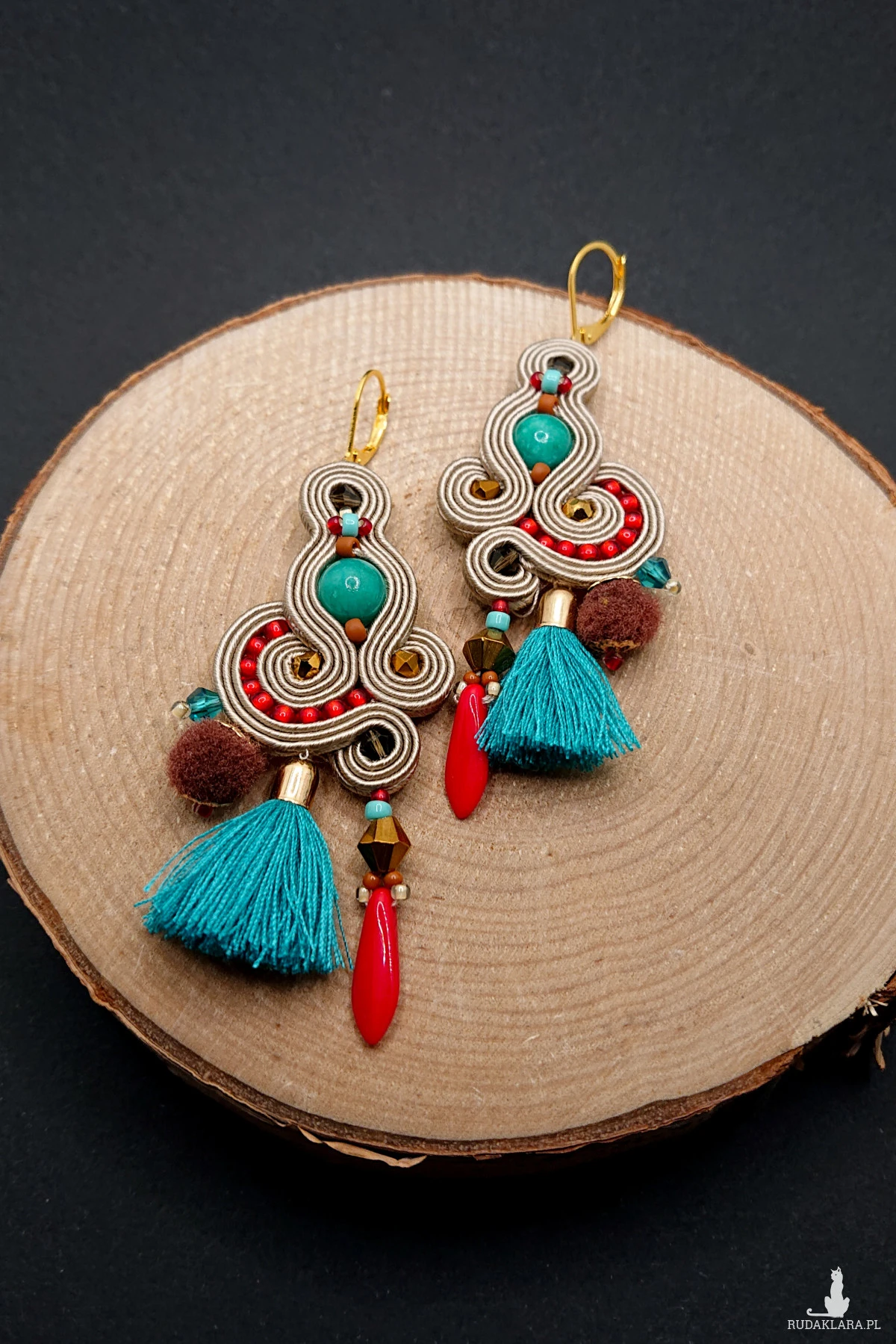 BEŻOWO-KOLOROWE KOLCZYKI SUTASZ W STYLU BOHO 2